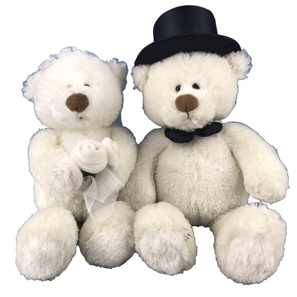 Gund Gifts Hearts United Bride & Groom Pair Plush Teddy Bears 10" White Stuffed - Picture 1 of 16